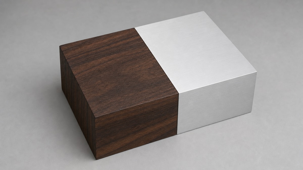 Blocos em contato direto para problemas de dinâmica combinada Dois blocos de materiais diferentes em contato mútuo sobre bancada lisa de testes mecânicos.