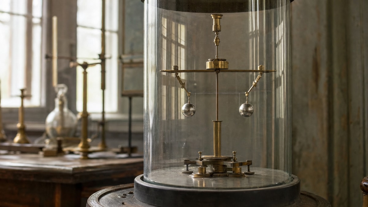 Balança de Coulomb para medição de força elétrica Aparato de balança de torção de Coulomb com esferas metálicas isoladas dentro de redoma de vidro