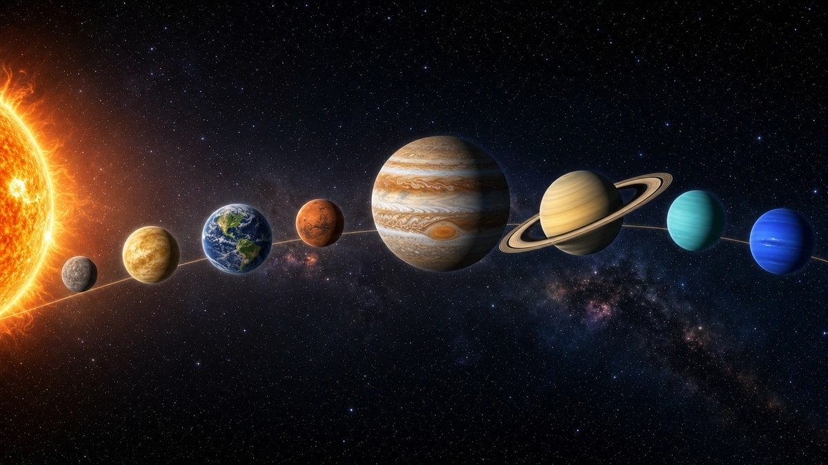 Ordem dos planetas Representação esquemática dos oito planetas organizados a partir do Sol