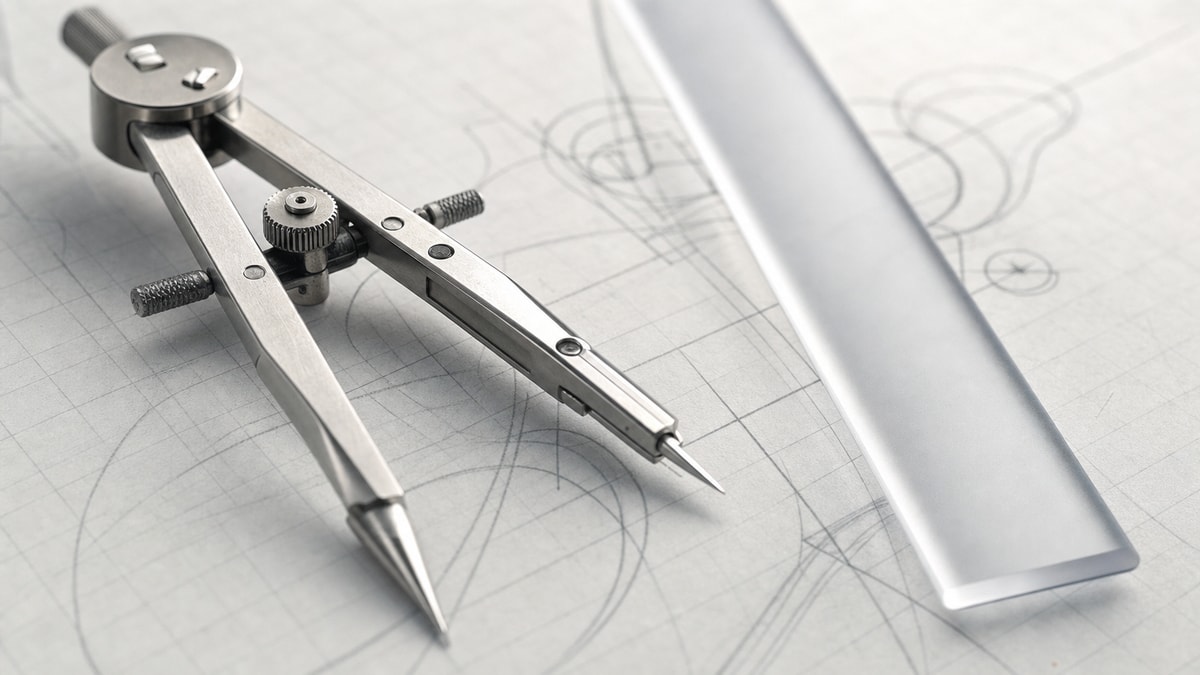 Propriedades e operações com logaritmos Instrumentos de precisão e papel milimetrado em detalhe sobre mesa de análise matemática.